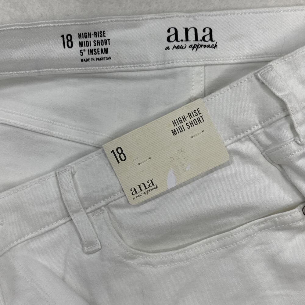a.n.a. Shorts Women 18 White Denim High Rise MIDI 5 Inseam Stretch Casual Summer - Picture 9 of 11